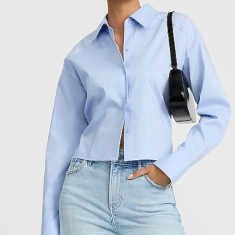 Poplin Cropped Boyfriend Portofino Shirt Light Blue